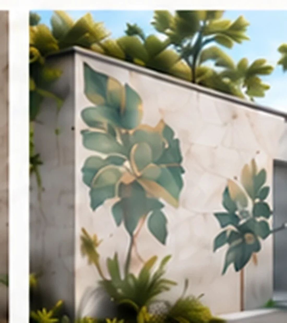 Exterior wall with leafy mural