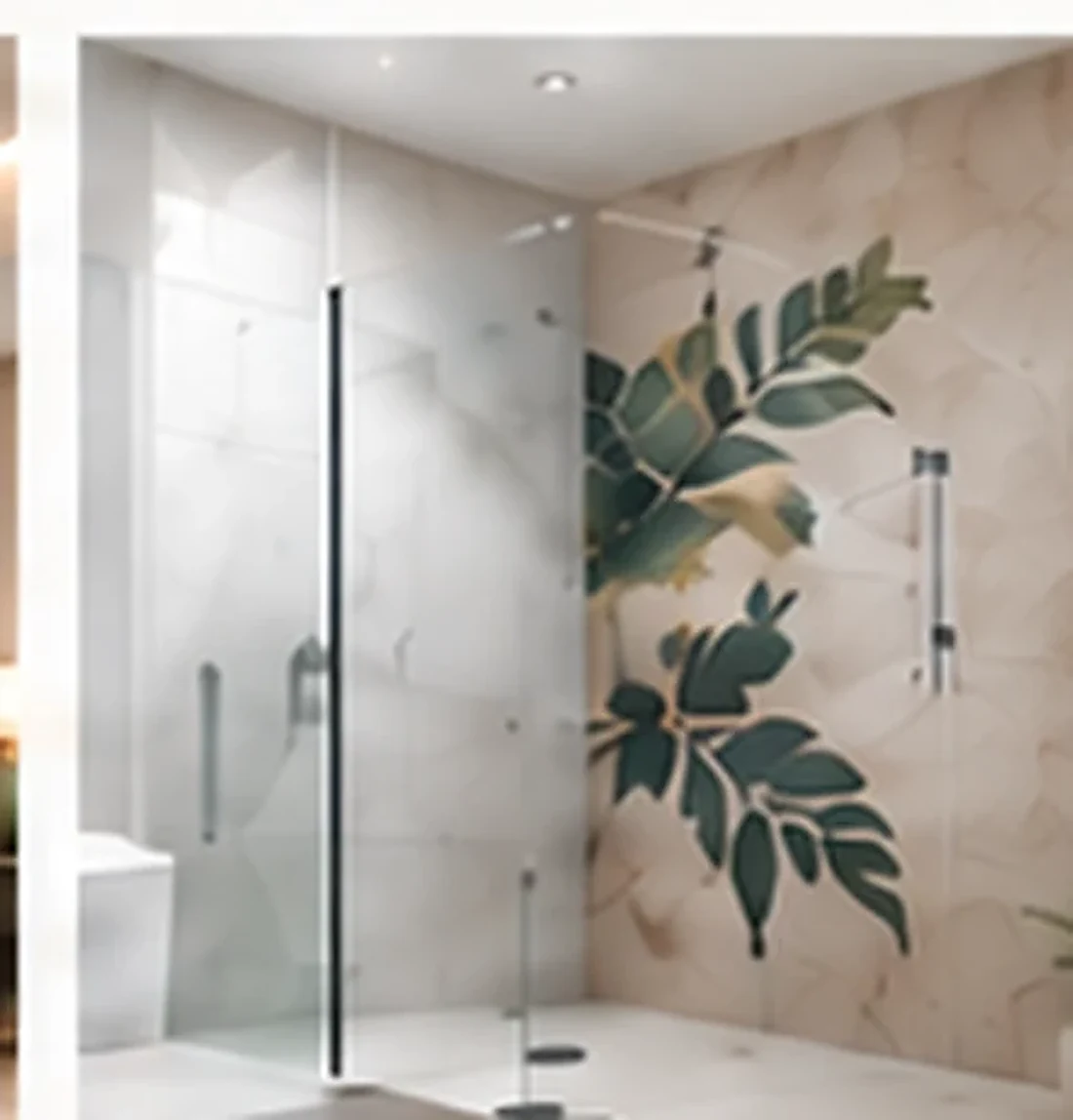 Bathroom with botanical printed artwork