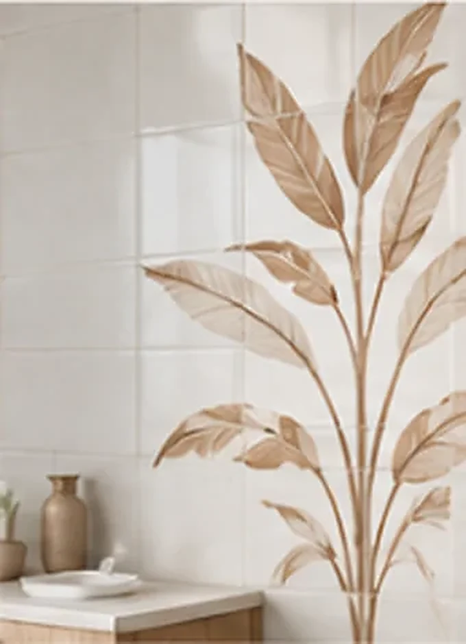Ceramic tile with printed botanical artwork
