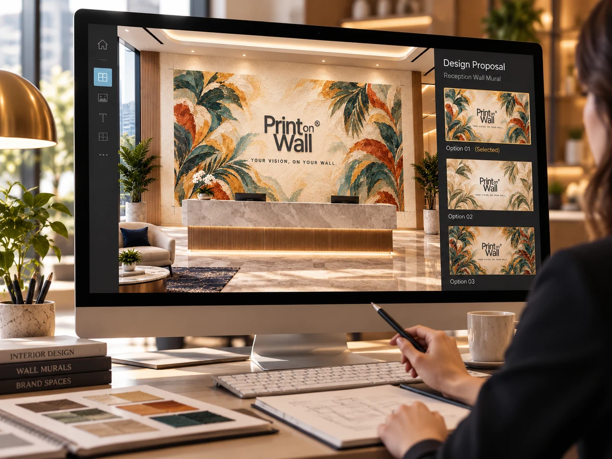 Preparing a wall mural design on a computer