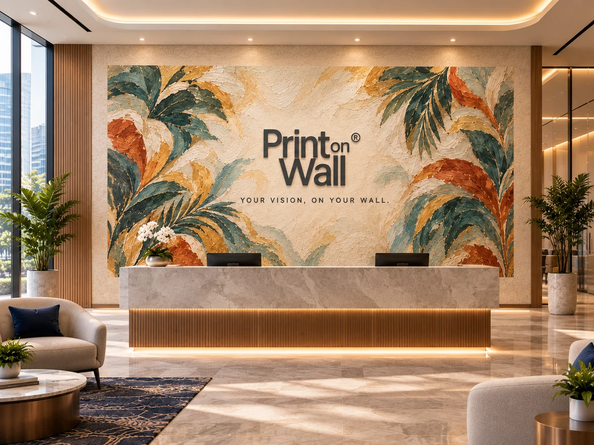 Completed mural in a reception lobby