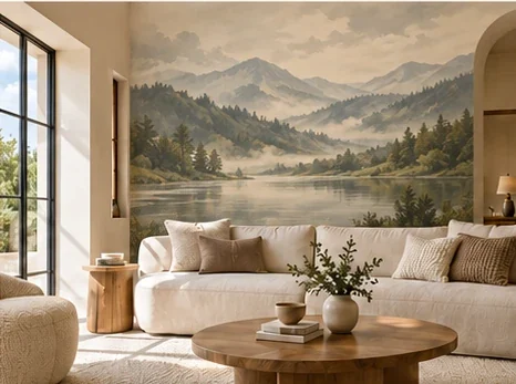 Illustrative wall art in living rooms