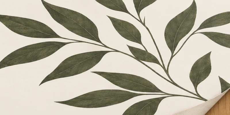 Wallpaper covering half of a wooden panel, with natural timber on the left